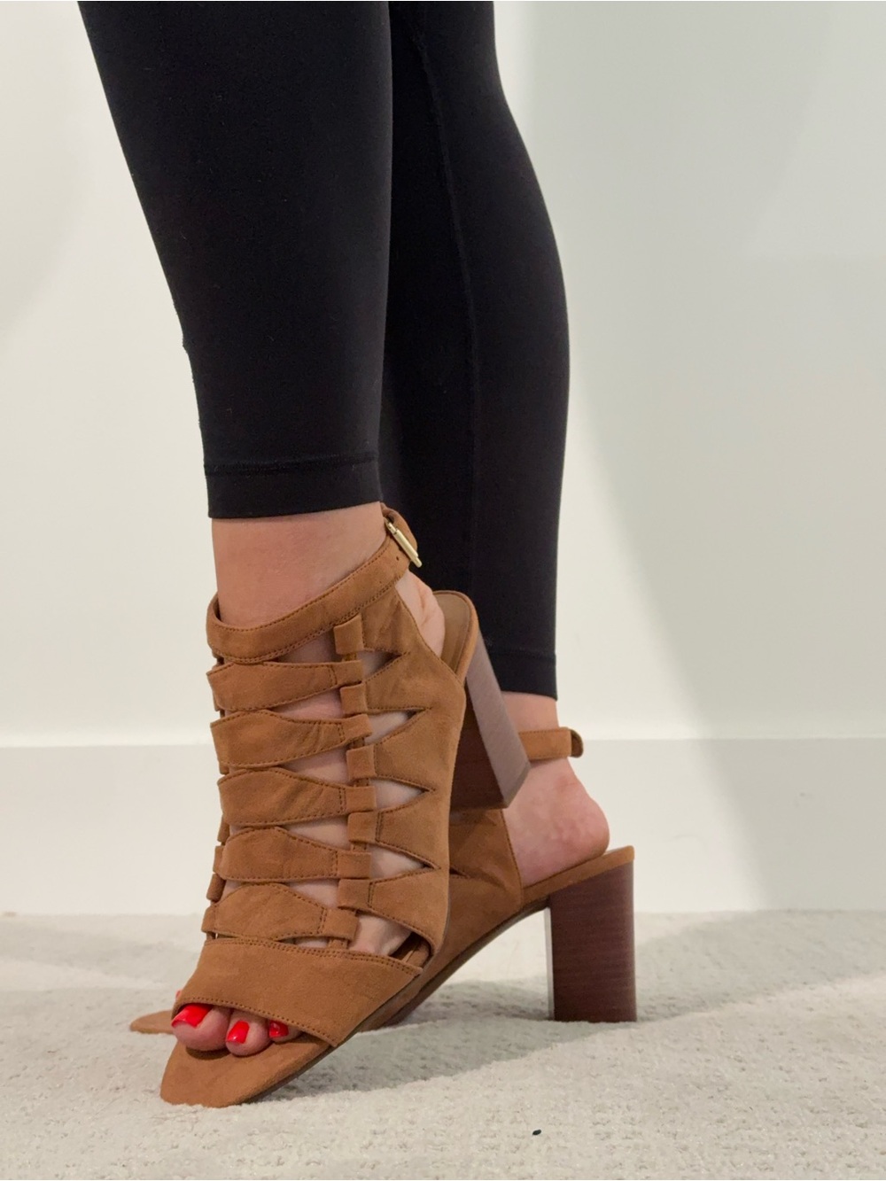 Franco Sarto Tan Suede Strappy Block Heel Sandals